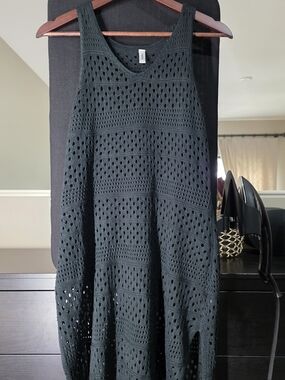 Women's Black Crochet Swim Coverup Dress